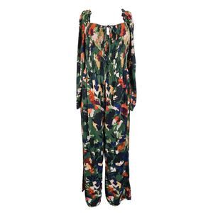 Eloquii Elements Floral Leaf Smocking Business Work Jumpsuit Women's 16